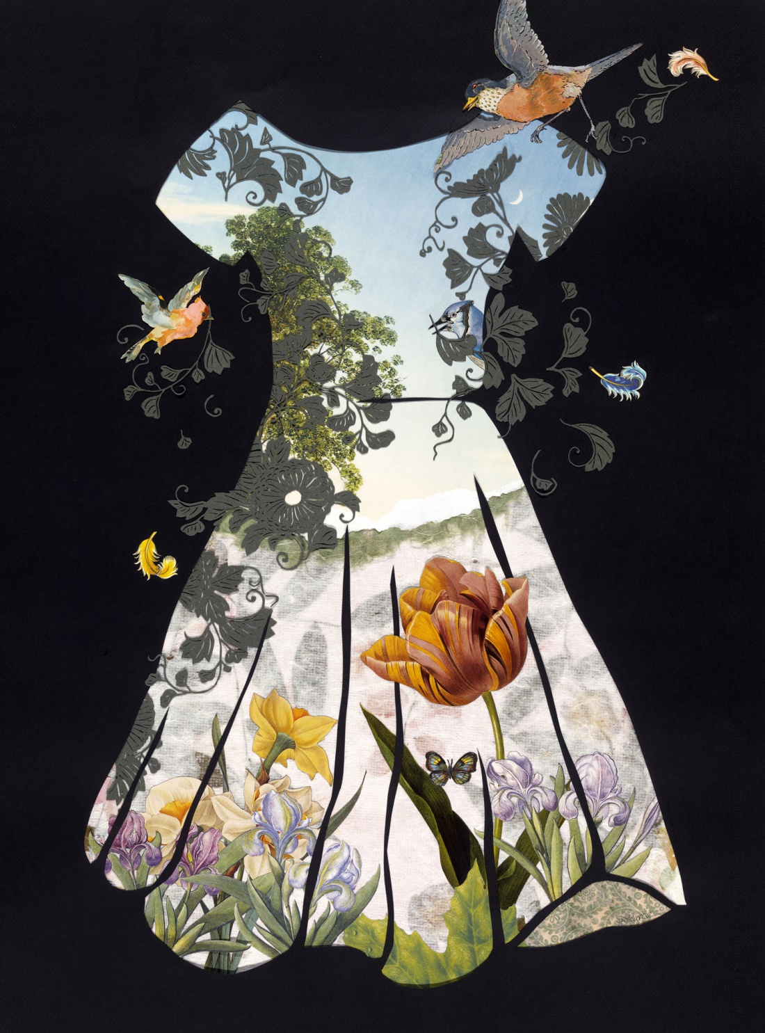 Pearce_spring_garden_dress_mixed_media_collage_25x19